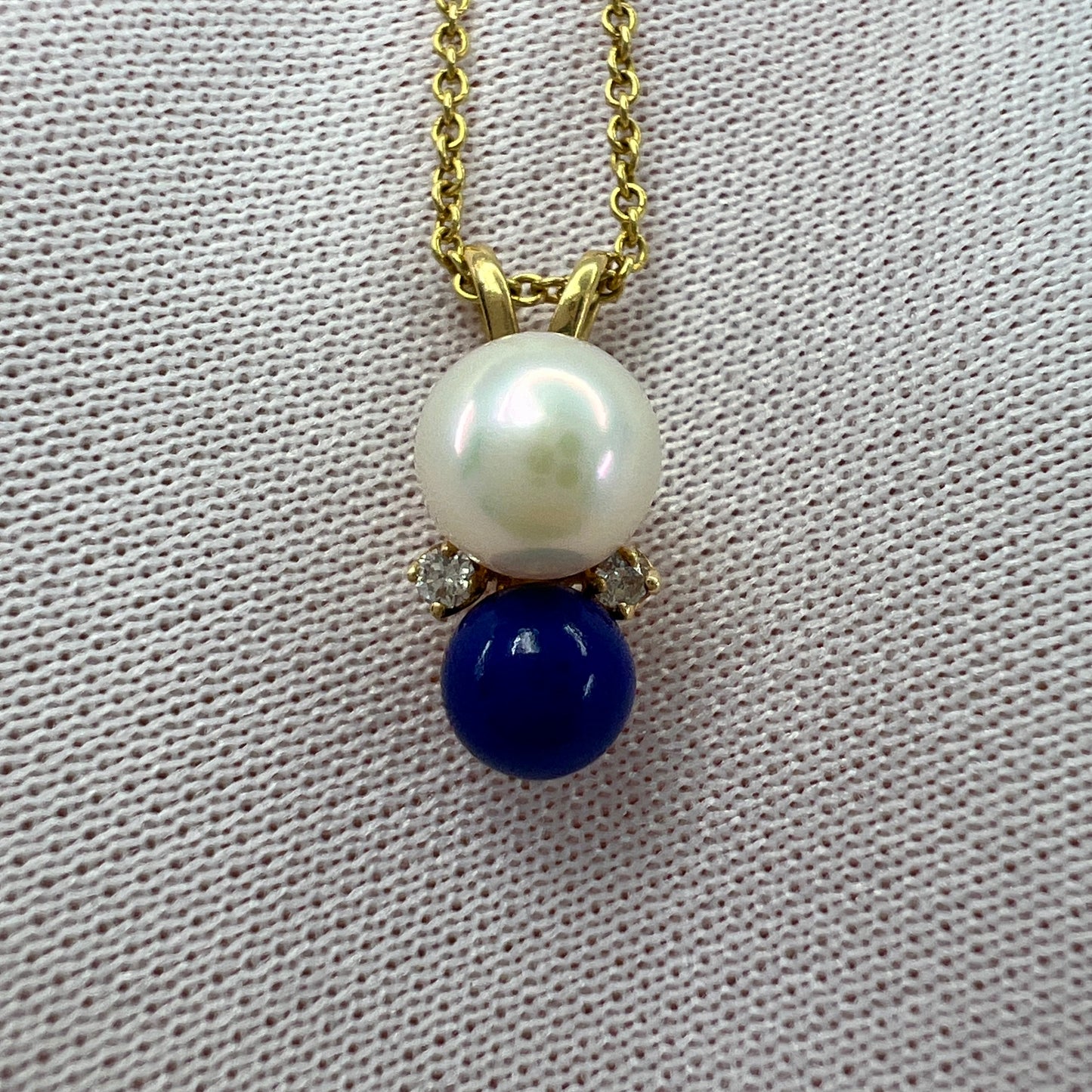 Tiffany & Co. Elsa Peretti Pearl, Lapis Lazuli & Diamond 18k Yellow Gold Pendant
