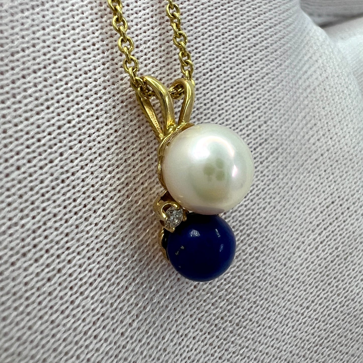 Tiffany & Co. Elsa Peretti Pearl, Lapis Lazuli & Diamond 18k Yellow Gold Pendant