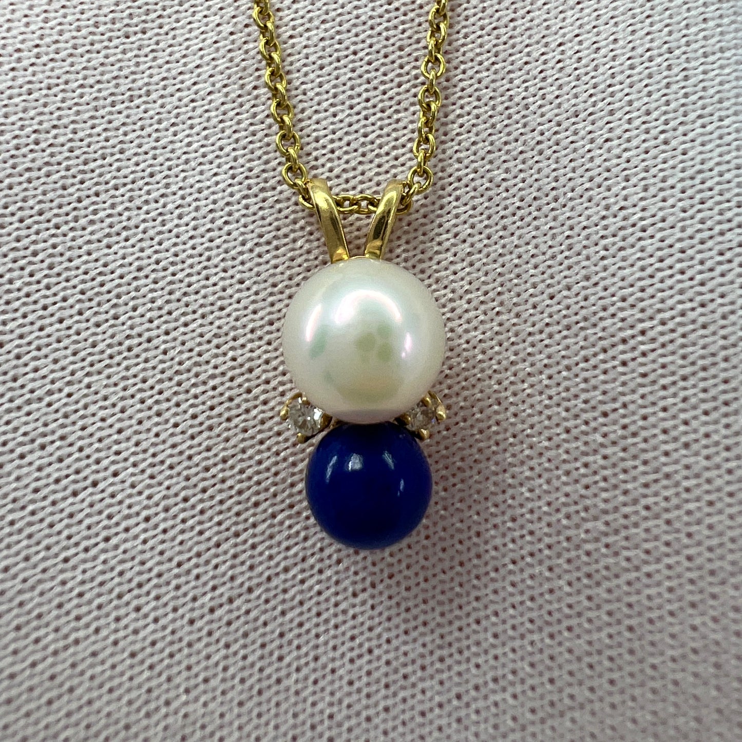 Tiffany & Co. Elsa Peretti Pearl, Lapis Lazuli & Diamond 18k Yellow Gold Pendant