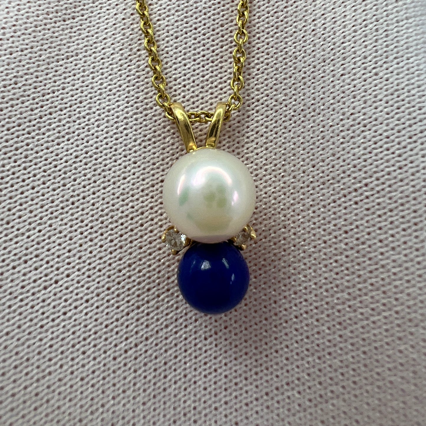 Tiffany & Co. Elsa Peretti Pearl, Lapis Lazuli & Diamond 18k Yellow Gold Pendant