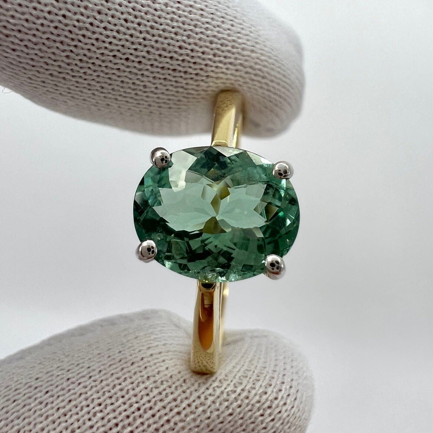 1.75ct Vivid Blue Green Tourmaline Oval Cut 18k Yellow White Gold Solitaire Ring