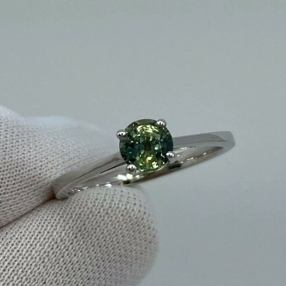 Parti Colour Green Blue Australian Sapphire Round 18k White Gold Solitaire Ring