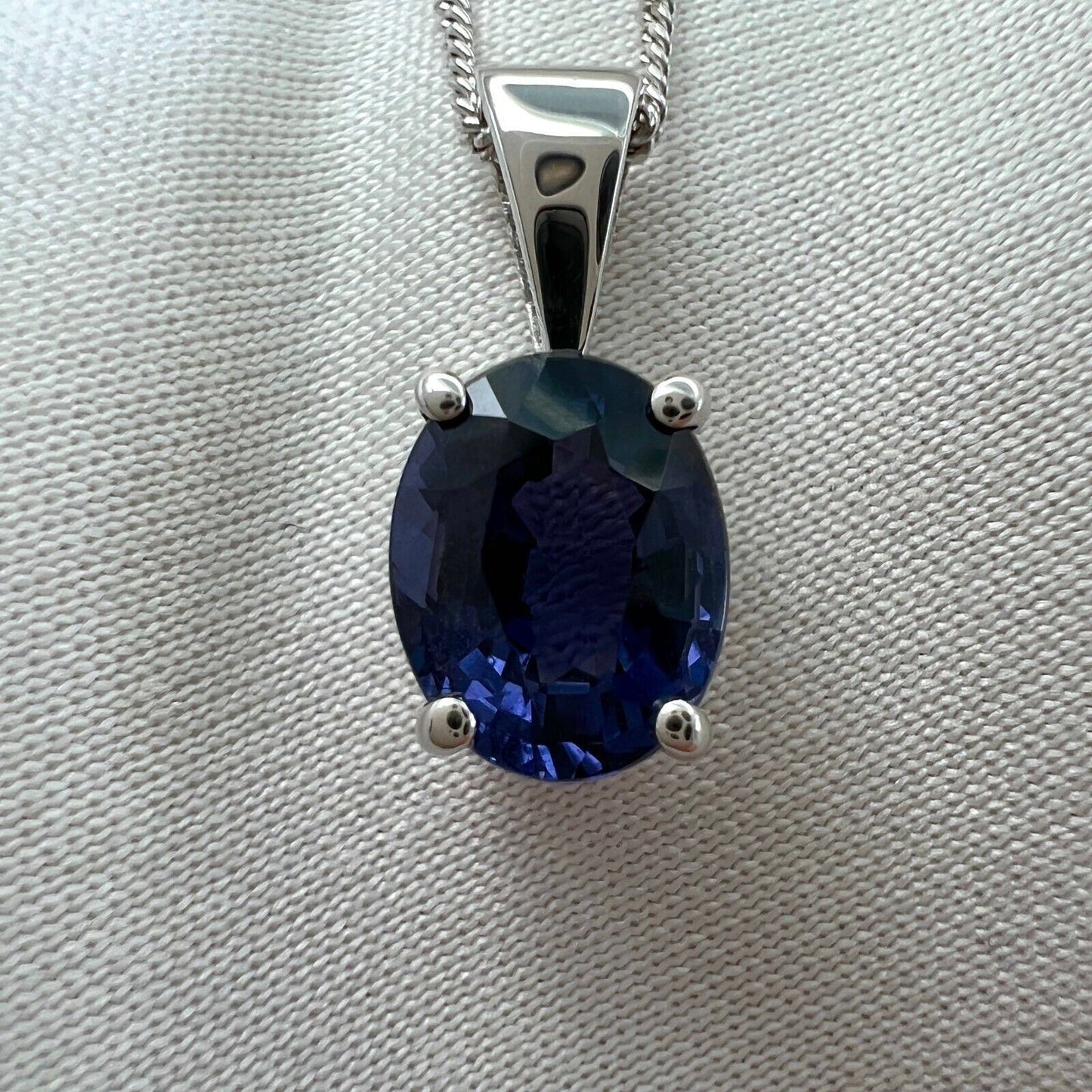 1.63ct Purple Blue Spinel Oval Cut 18k White Gold Solitaire Pendant Necklace