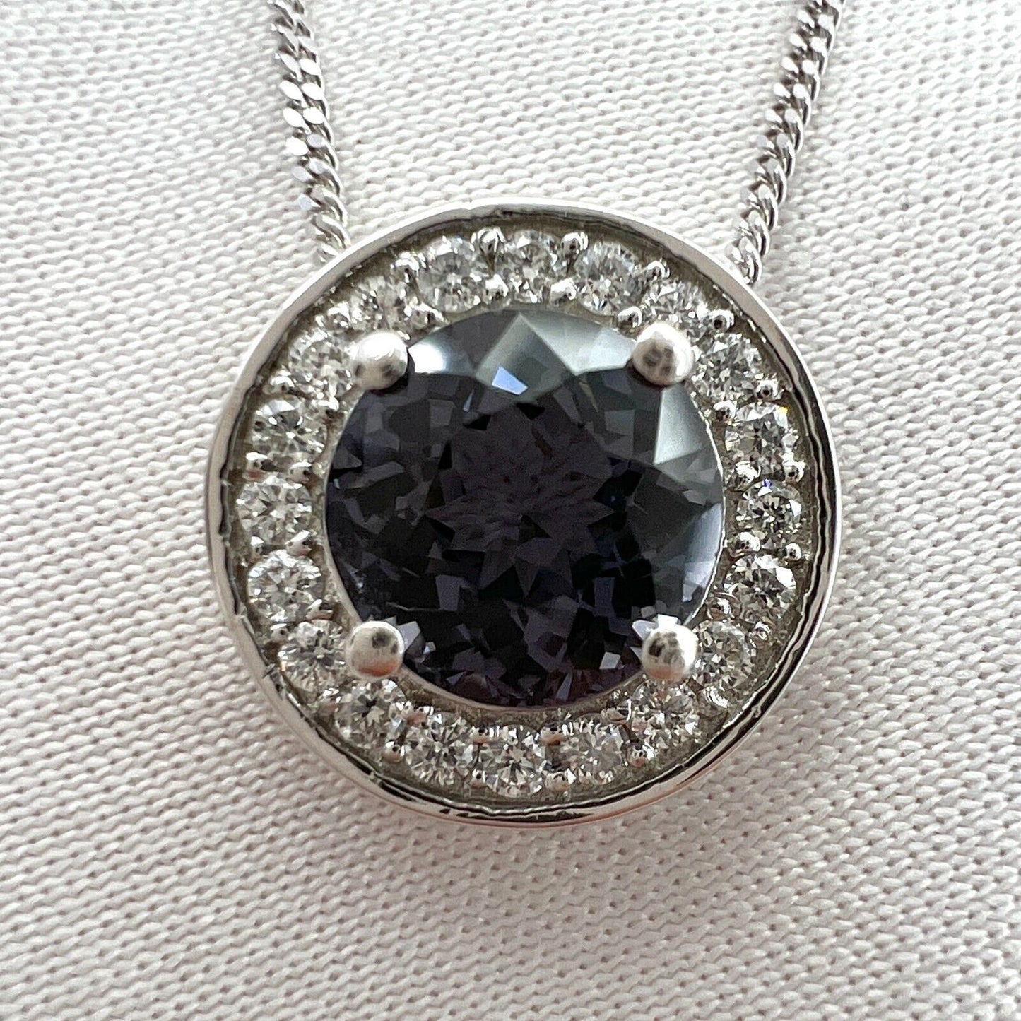 1.32ct Vivid Purple Titanium Spinel Diamond 950 Platinum Halo Pendant Necklace