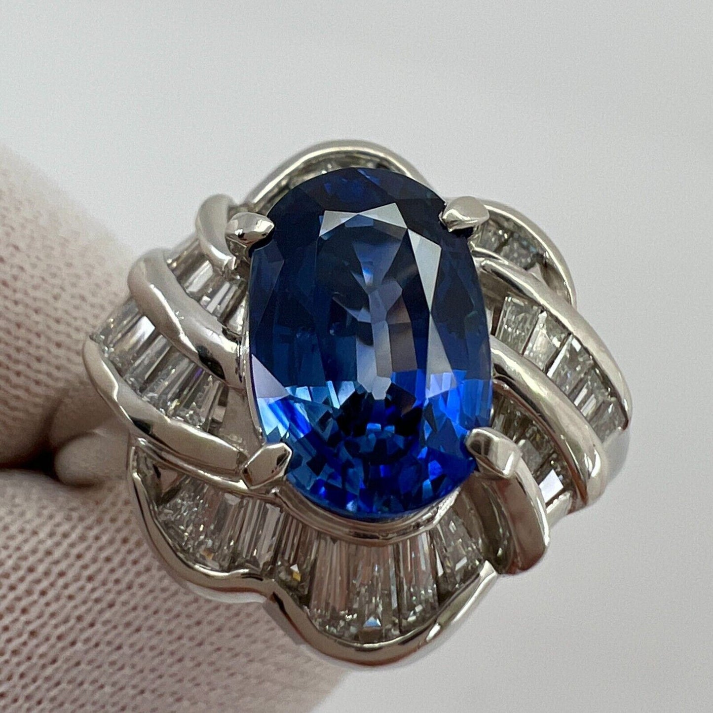 3.27 Carat Ceylon Blue Sapphire & Diamond Platinum Fancy Cocktail Cluster Ring