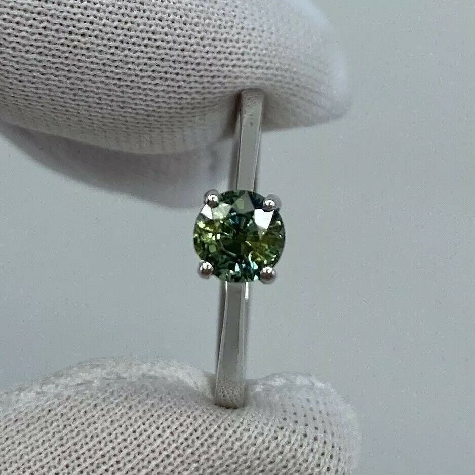 Parti Colour Green Blue Australian Sapphire Round 18k White Gold Solitaire Ring