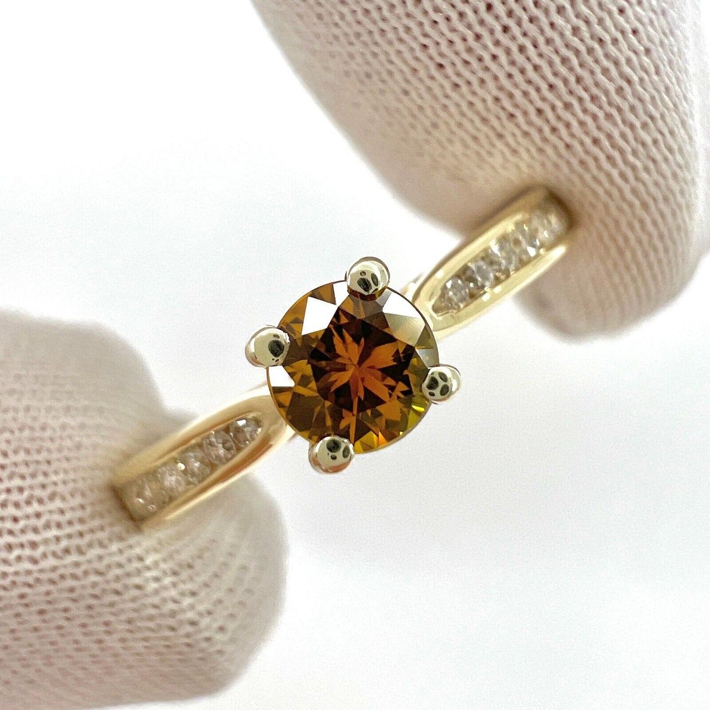 Natural Round Cut Orange Sapphire And Diamond White And Yellow Gold Ring
