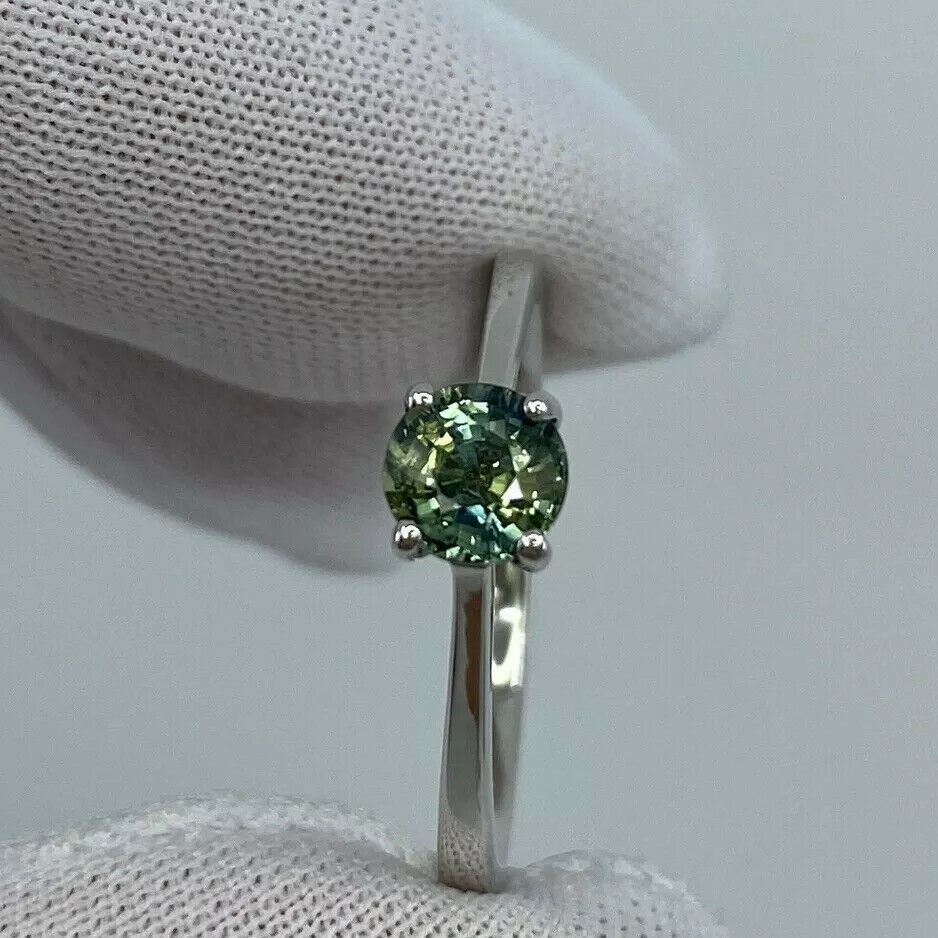 Parti Colour Green Blue Australian Sapphire Round 18k White Gold Solitaire Ring