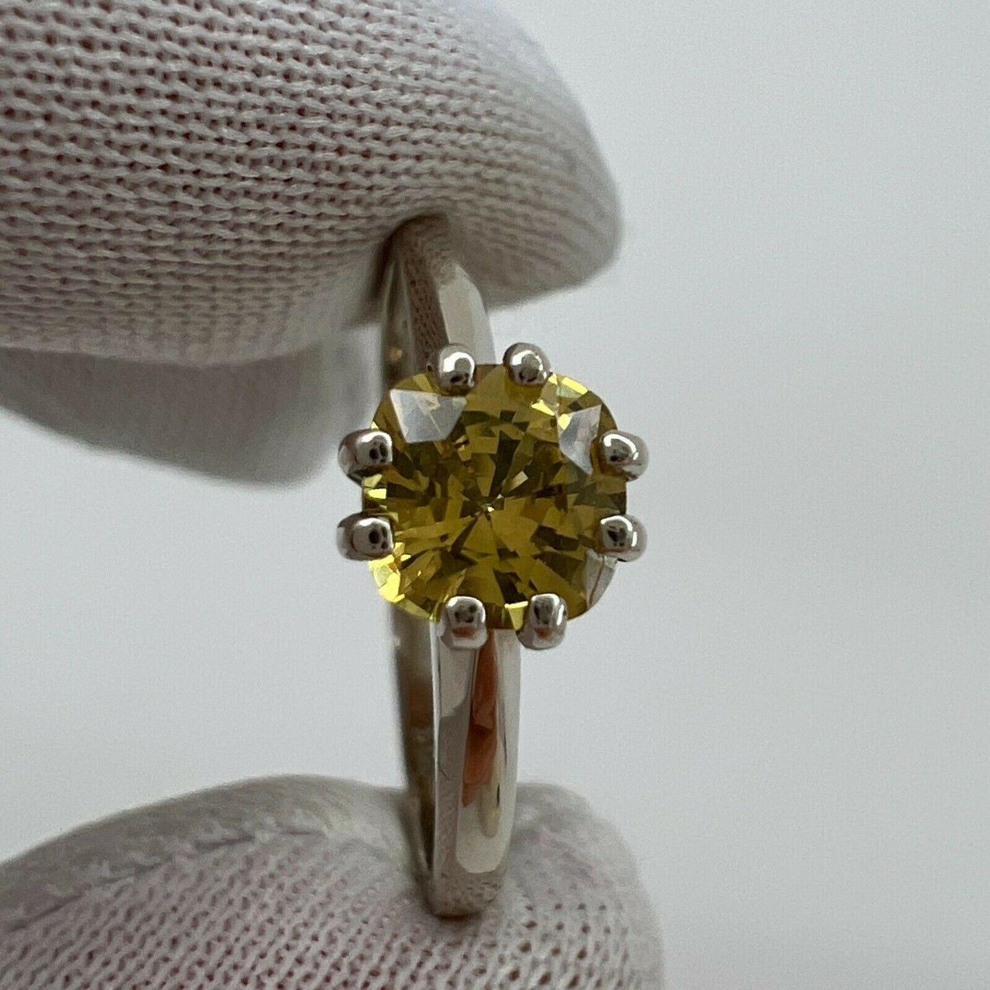 FINE Vivid Yellow Orange Sapphire Superb Cushion Cut White Gold Solitaire Ring