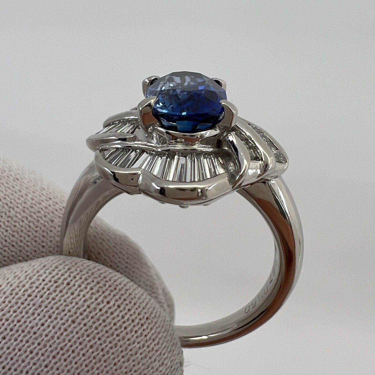 3.27 Carat Ceylon Blue Sapphire & Diamond Platinum Fancy Cocktail Cluster Ring