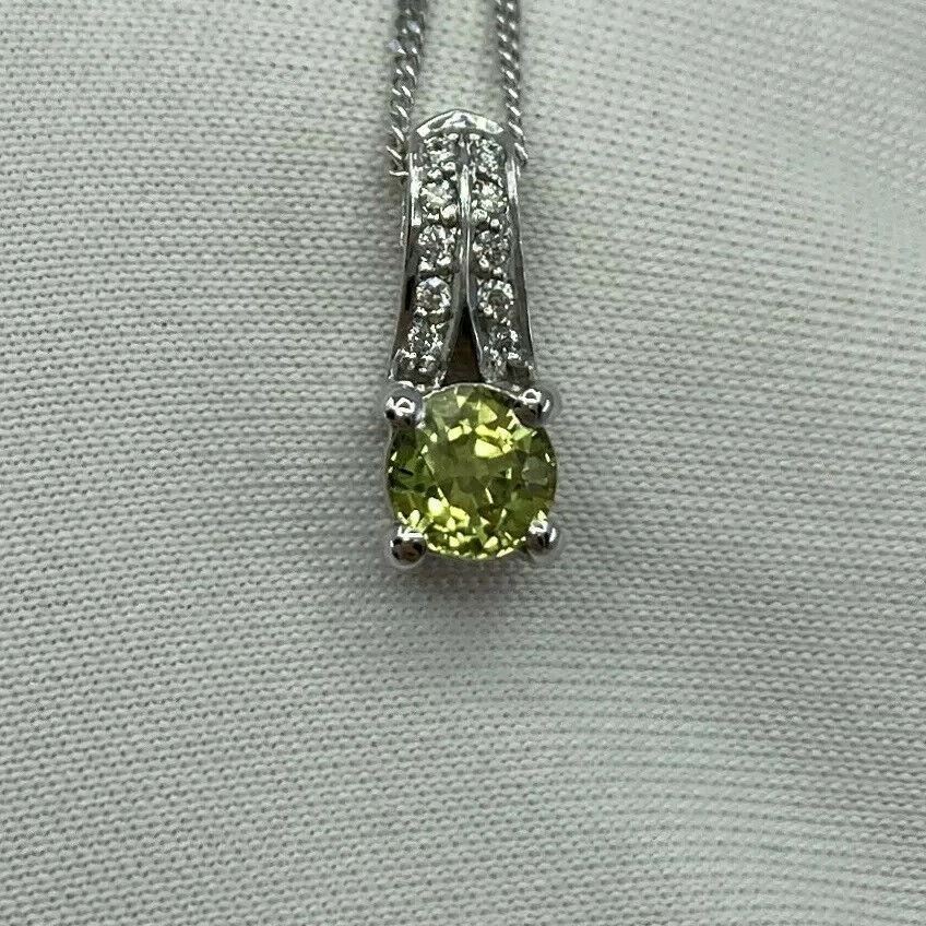 UNTREATED Vivid Yellow Australia Natural Sapphire Diamond 18k White Gold Pendant