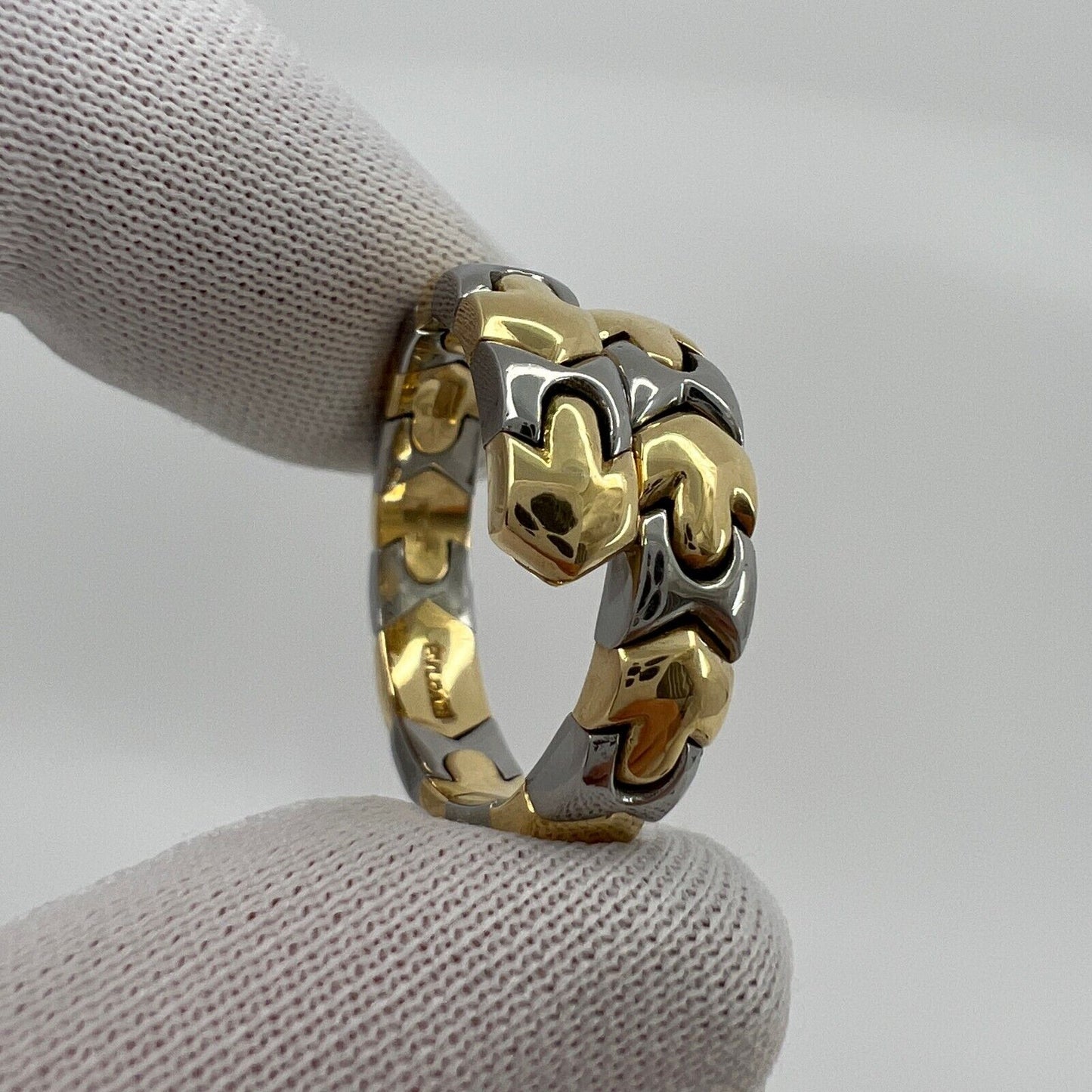 Rare Vintage Bvlgari Alveare Parentesi 18k Yellow Gold & Steel Spring Snake Ring