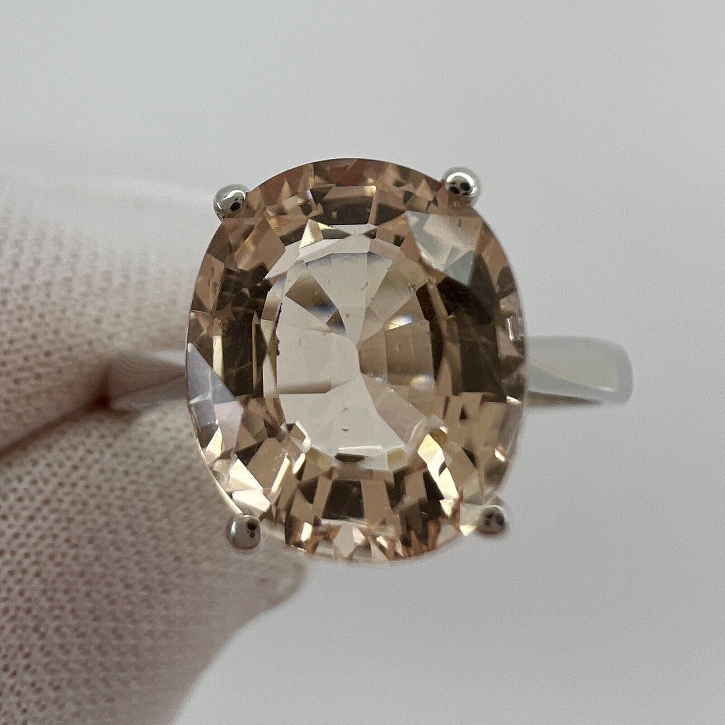 2.76 Carat Peach Pink Orange Morganite Oval Cut White Gold Solitaire Ring