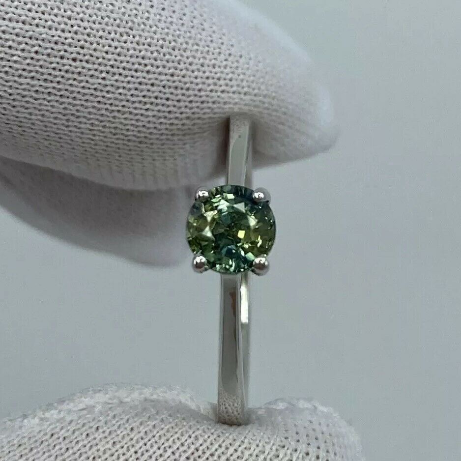 Parti Colour Green Blue Australian Sapphire Round 18k White Gold Solitaire Ring