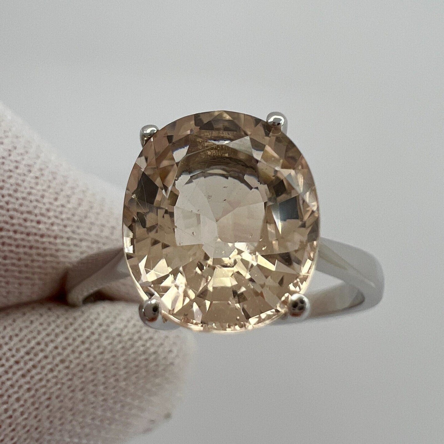 2.76 Carat Peach Pink Orange Morganite Oval Cut White Gold Solitaire Ring