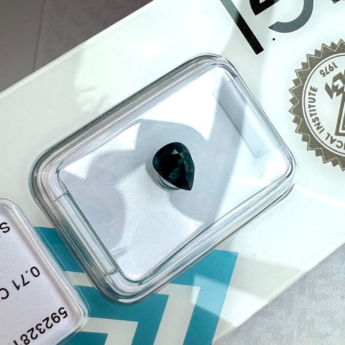 NATURAL Untreated Deep Green Blue 0.71ct Sapphire Pear Teardrop IGI CERTIFIED