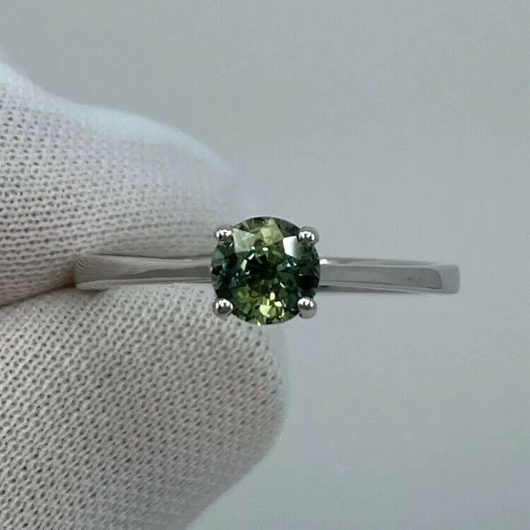 Parti Colour Green Blue Australian Sapphire Round 18k White Gold Solitaire Ring