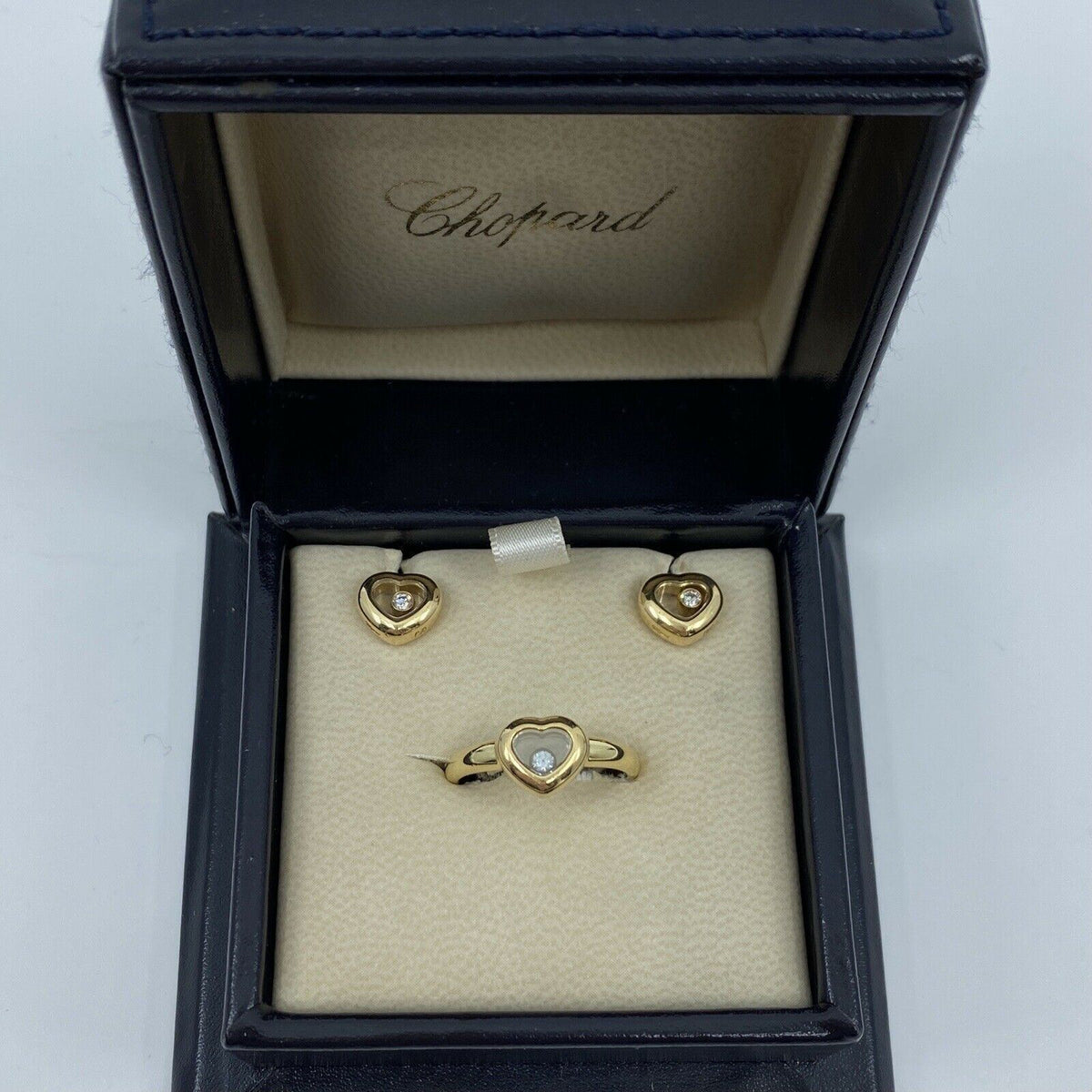 Vintage Chopard Happy Diamonds Icon 18k Yellow Gold Heart Ring Earrings Set