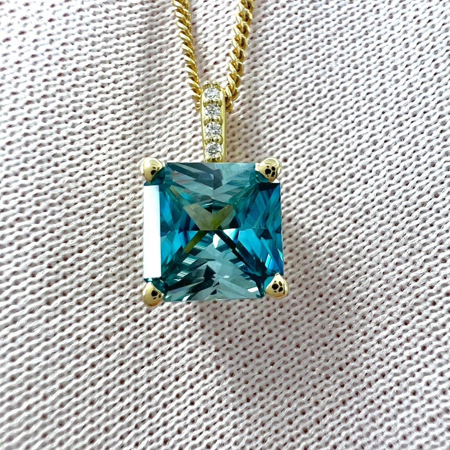 1.65ct Natural Blue Zircon Fancy Cut 18k Yellow Gold Diamond Hidden Halo Pendant