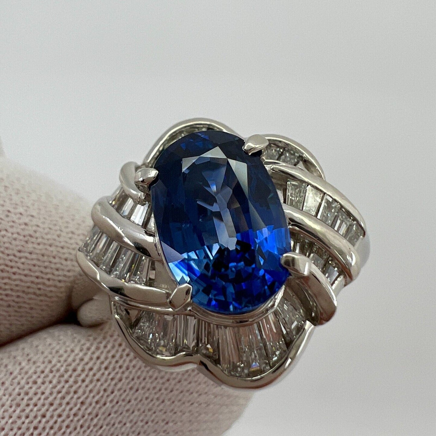 3.27 Carat Ceylon Blue Sapphire & Diamond Platinum Fancy Cocktail Cluster Ring