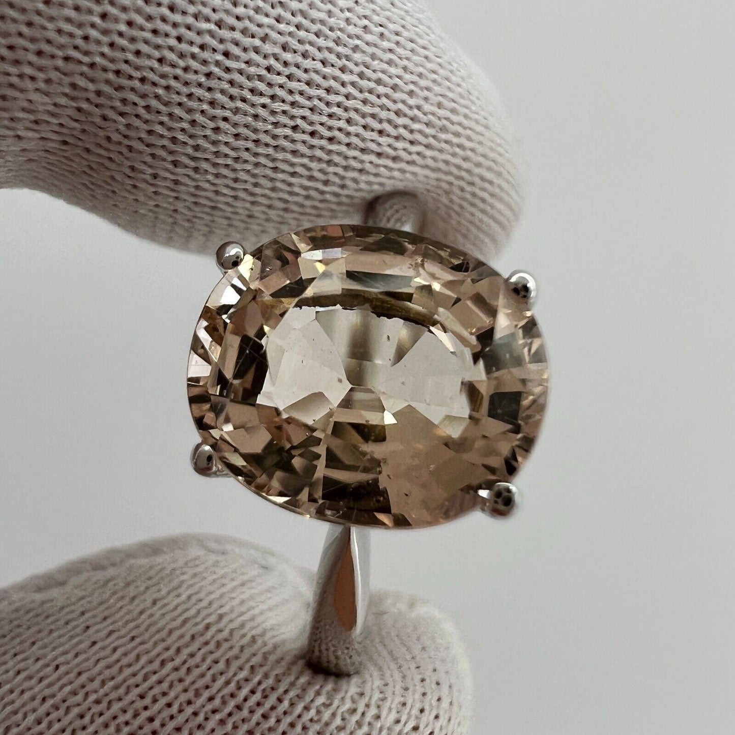 2.76 Carat Peach Pink Orange Morganite Oval Cut White Gold Solitaire Ring