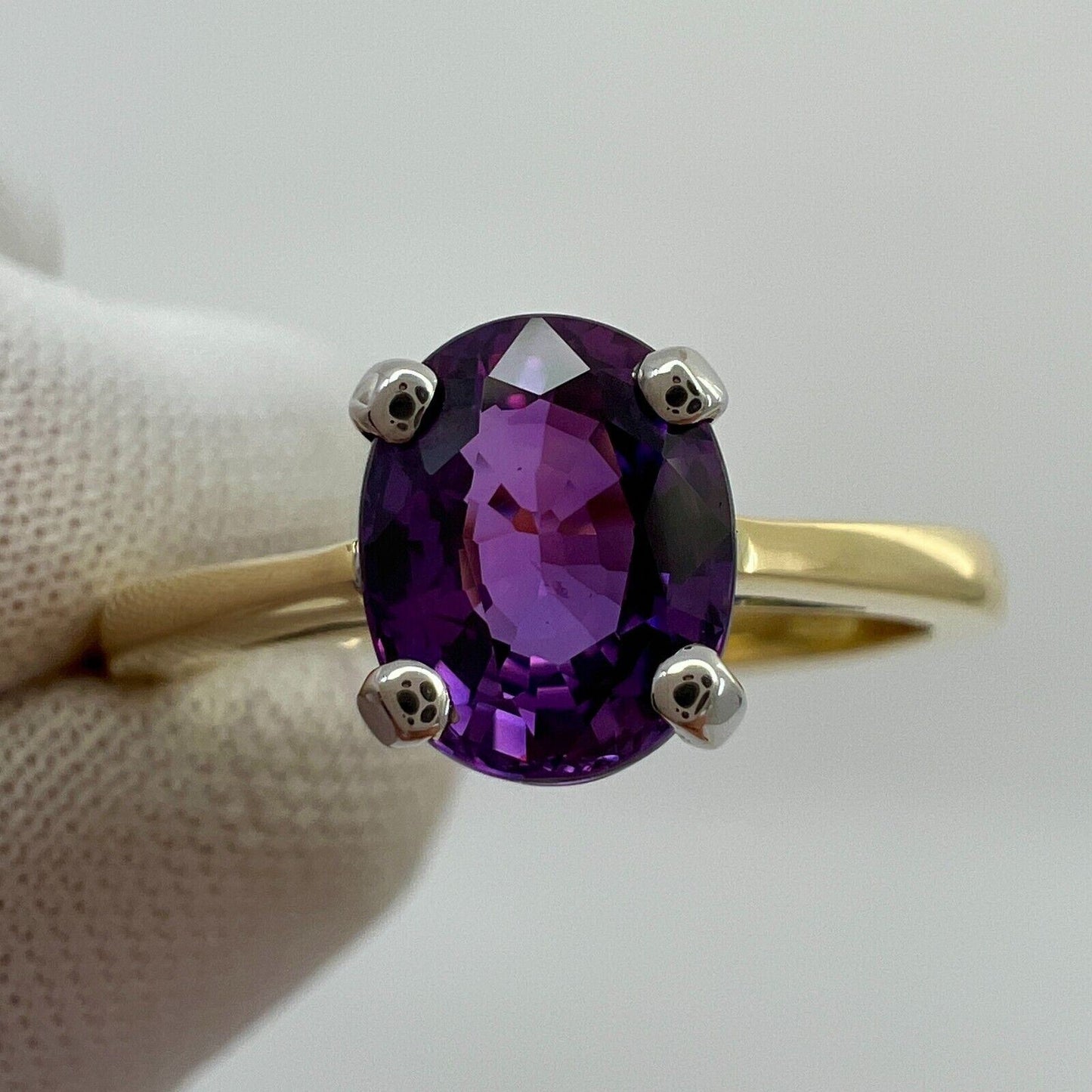 1.59 Carat Natural Deep Purple Sapphire Oval Cut 18 Karat Gold Solitaire Ring