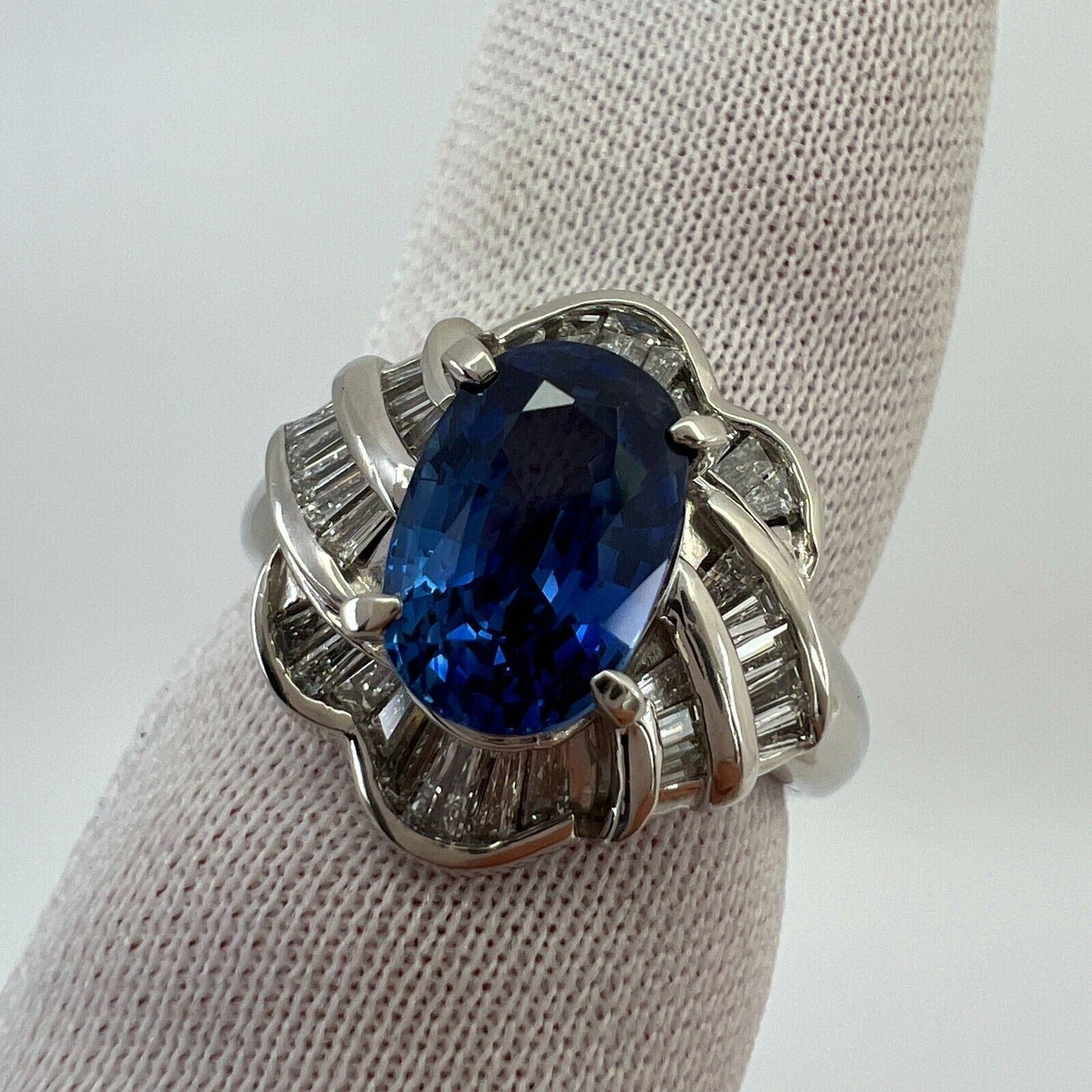3.27 Carat Ceylon Blue Sapphire & Diamond Platinum Fancy Cocktail Cluster Ring
