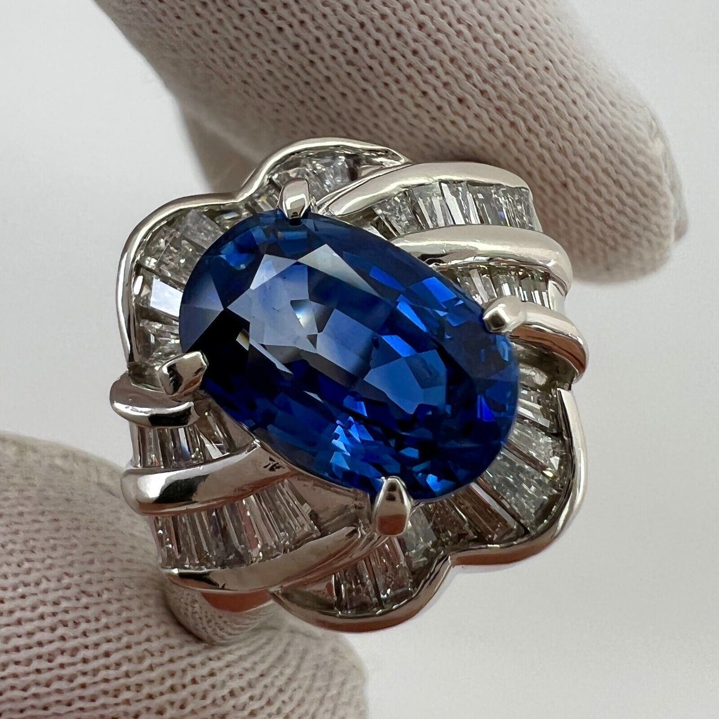 3.27 Carat Ceylon Blue Sapphire & Diamond Platinum Fancy Cocktail Cluster Ring