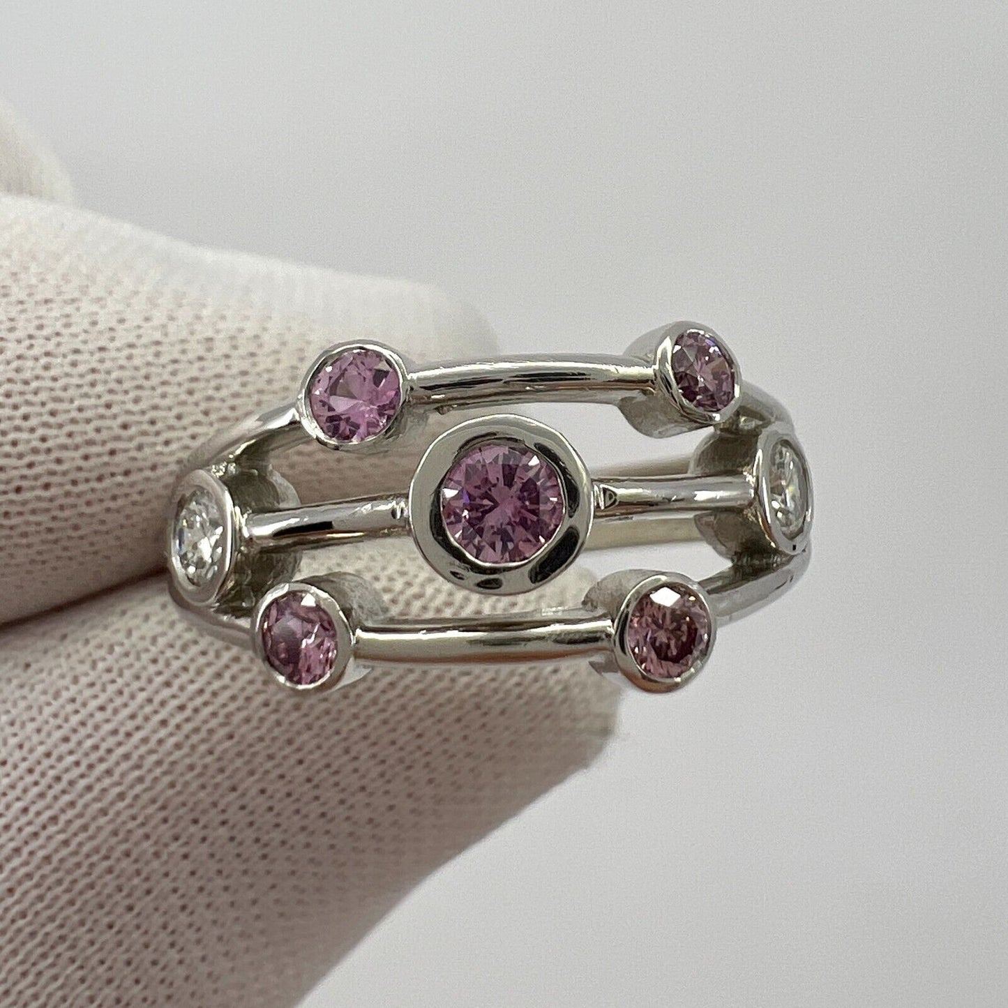 IGI Certified Fancy Pink & White Diamond 18k White Gold Raindance Bubble Ring