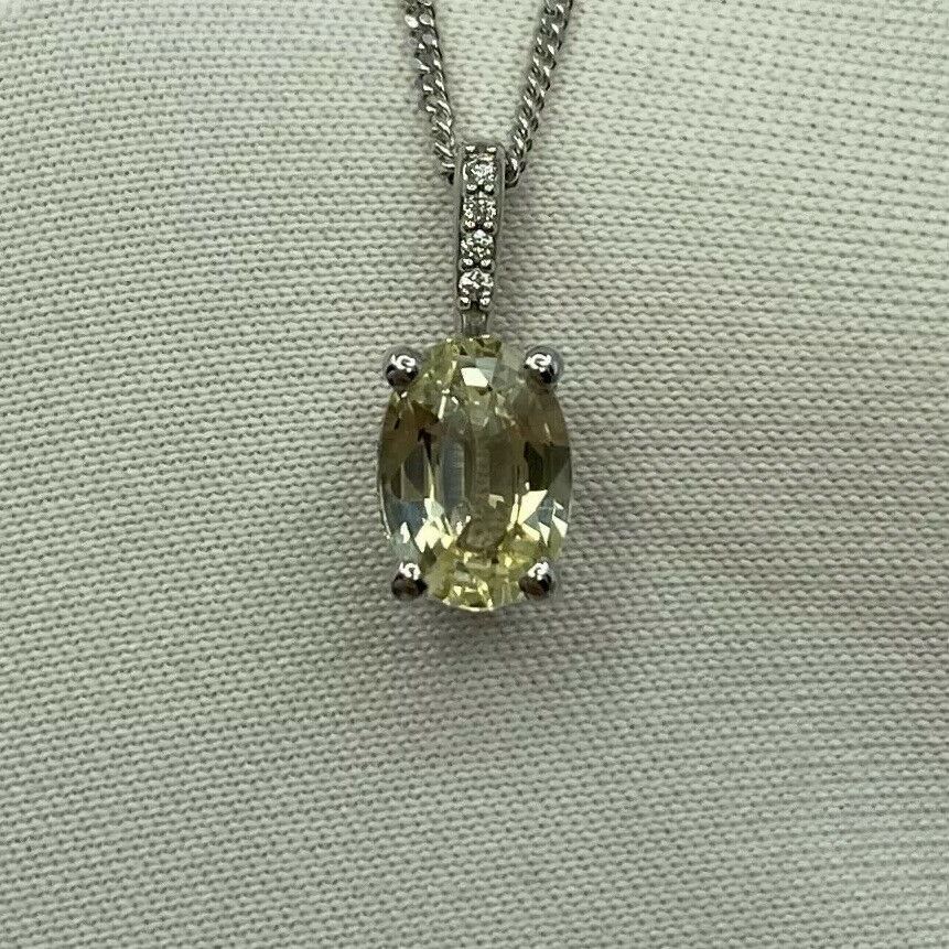 IGI Certified Untreated Ceylon Yellow Sapphire Diamond 18k White Gold Pendant