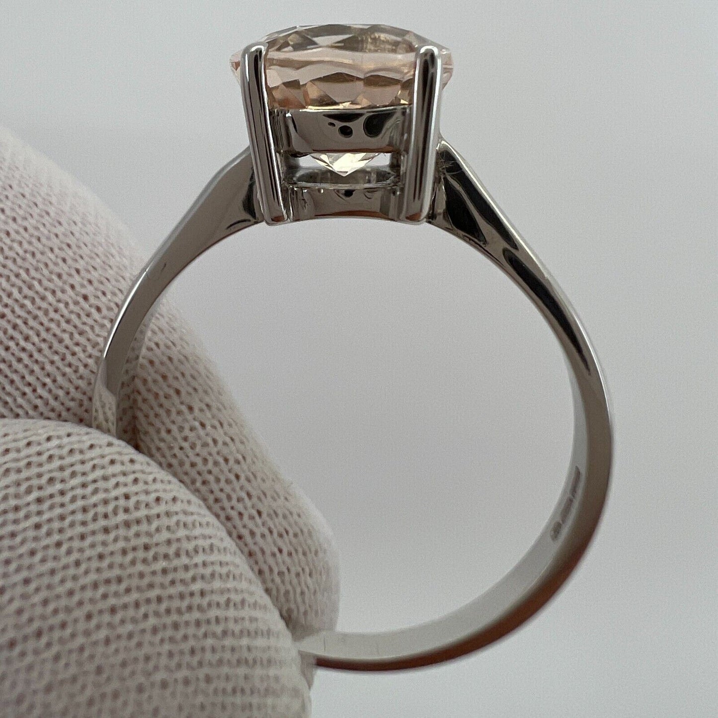 2.76 Carat Peach Pink Orange Morganite Oval Cut White Gold Solitaire Ring