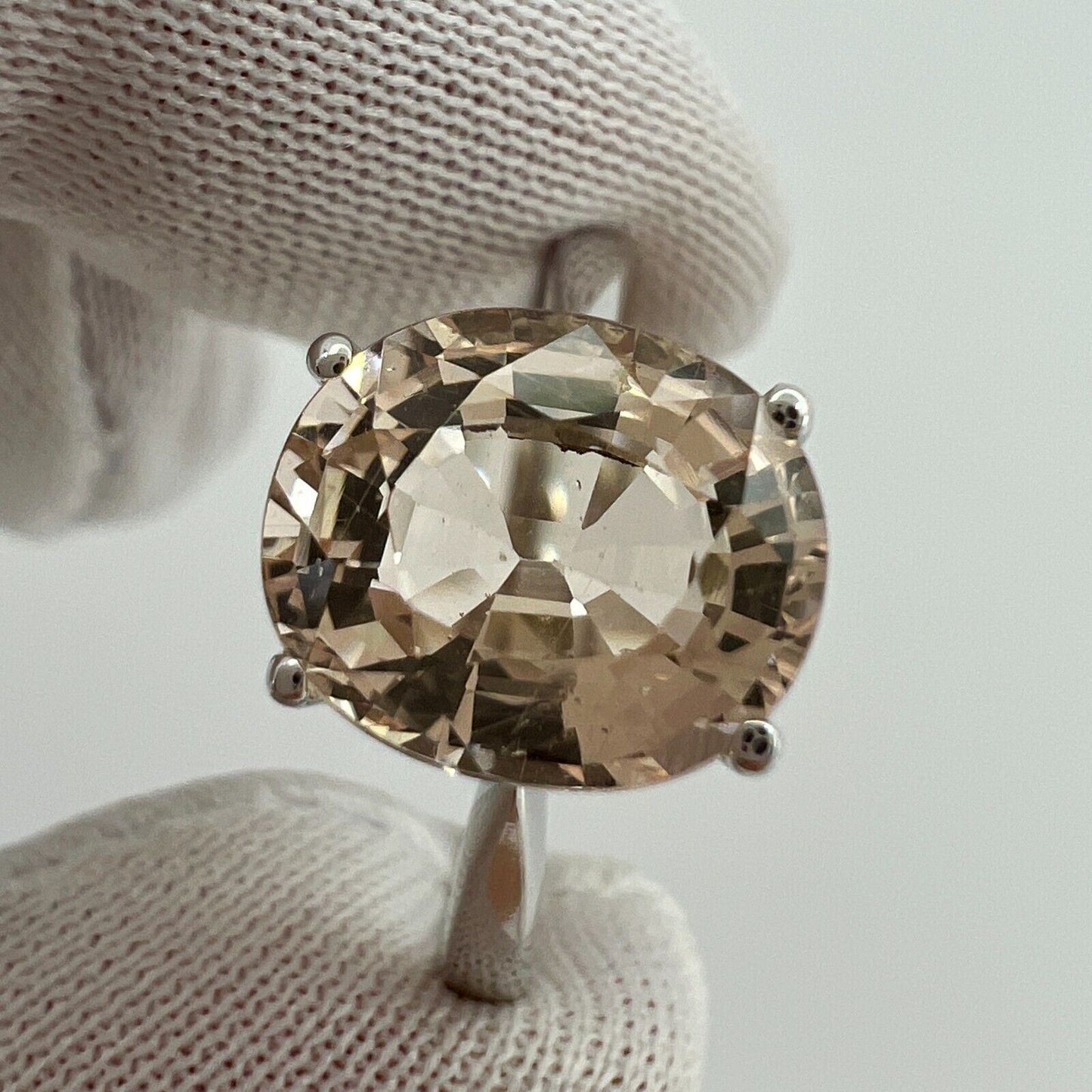 2.76 Carat Peach Pink Orange Morganite Oval Cut White Gold Solitaire Ring