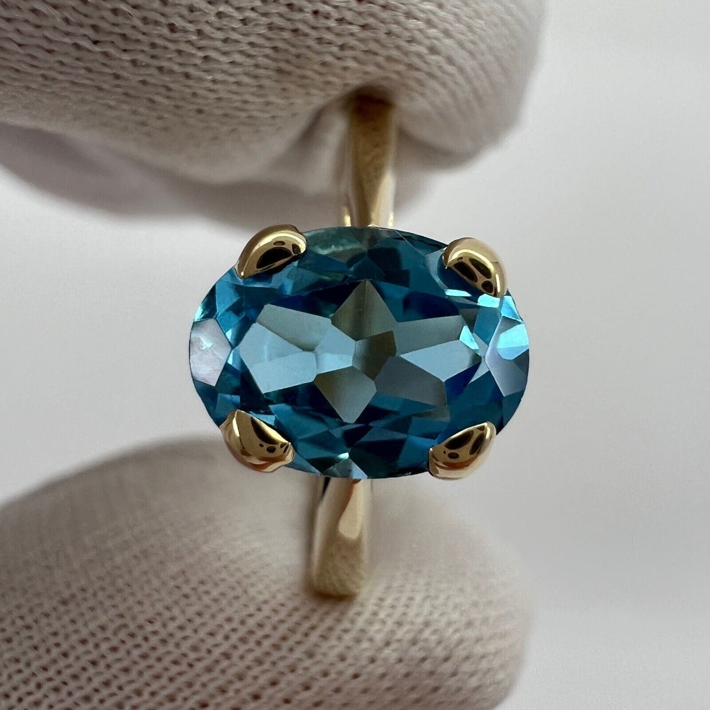 NEW Natural 1.50ct Swiss Blue Topaz Oval Cut Yellow Gold Solitaire Ring 8x6mm