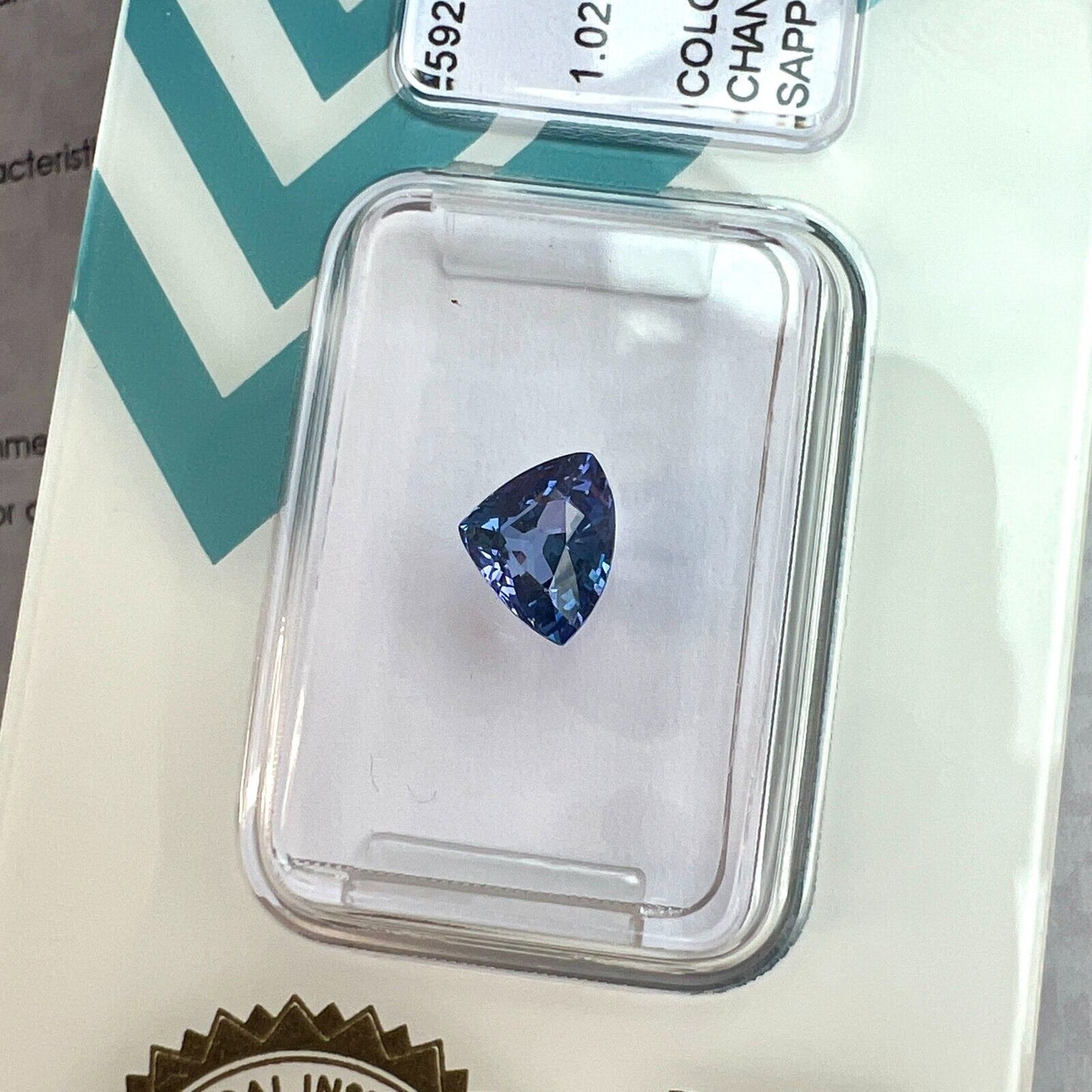 NATURAL 1.02ct COLOUR CHANGE Sapphire Purple Blue Pink IGI Trillion Triangle Cut