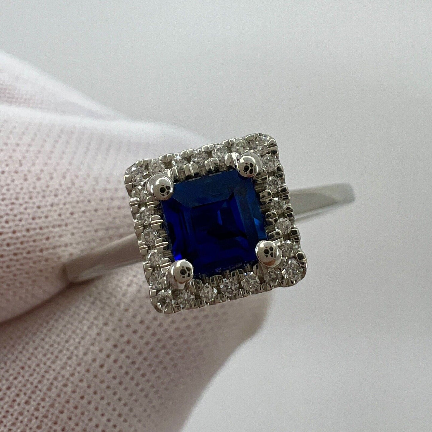 Ceylon Cornflower Blue Sapphire & Diamond Princess Square Cut Platinum Halo Ring