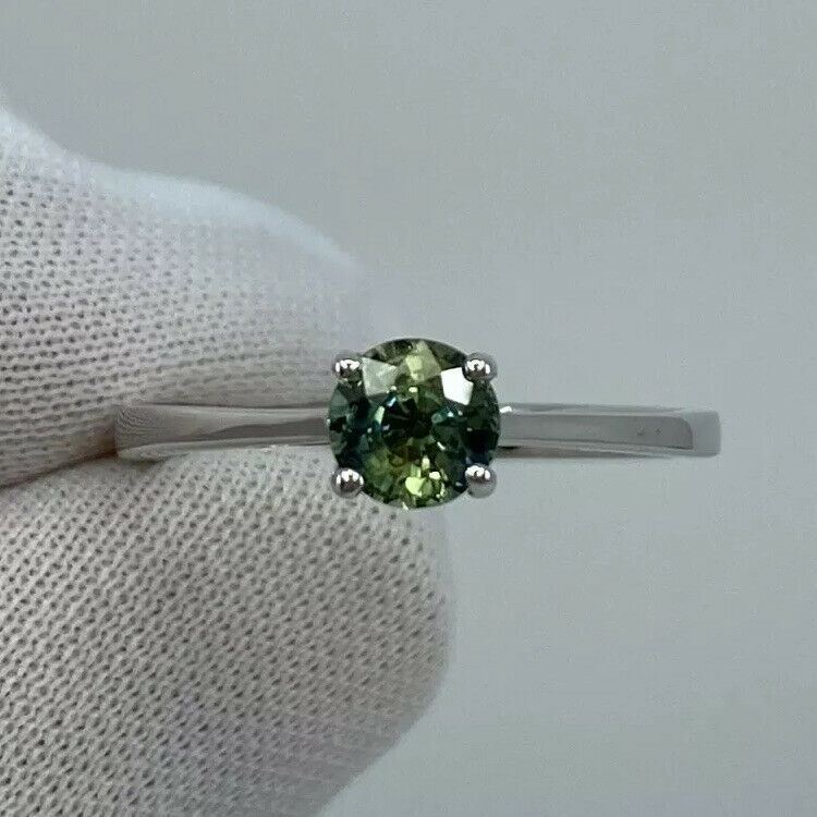 Parti Colour Green Blue Australian Sapphire Round 18k White Gold Solitaire Ring
