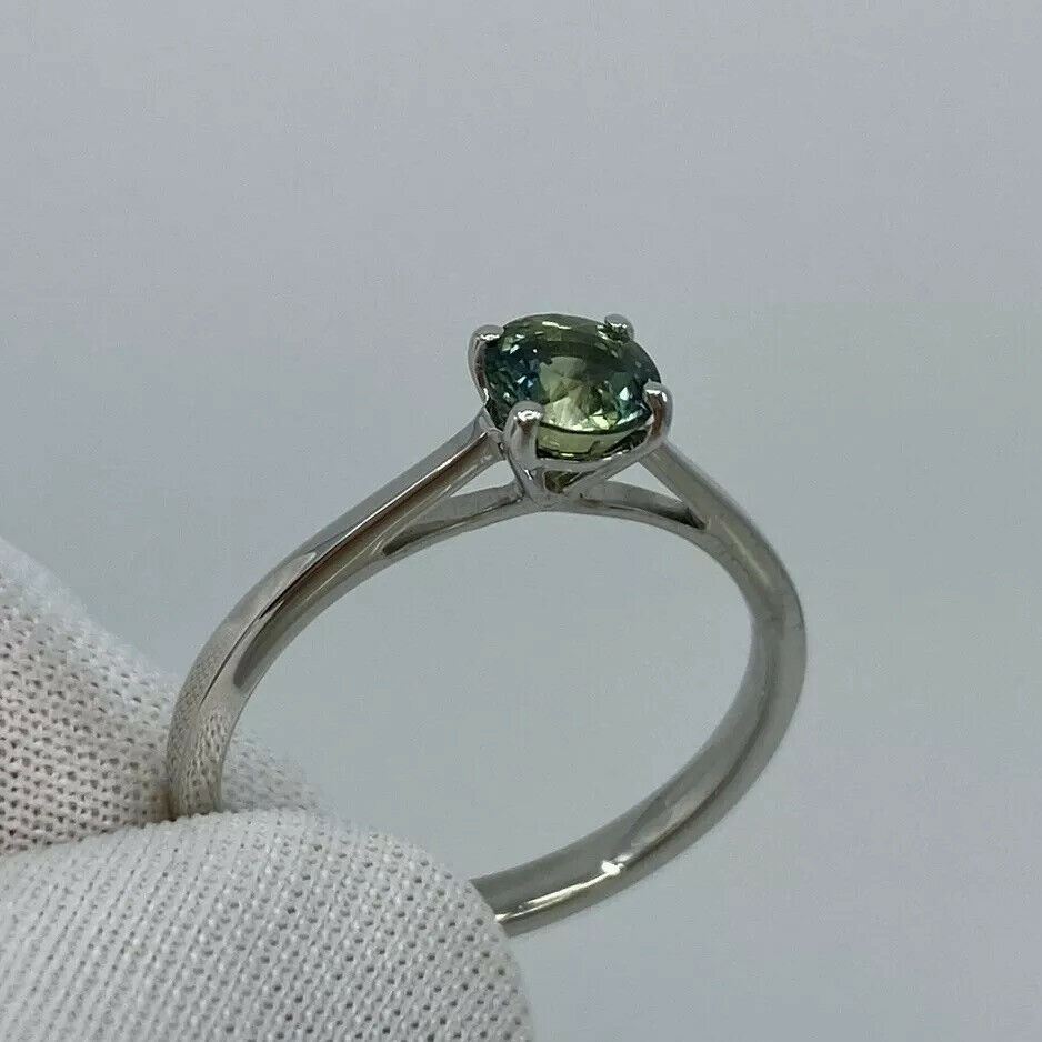 Parti Colour Green Blue Australian Sapphire Round 18k White Gold Solitaire Ring