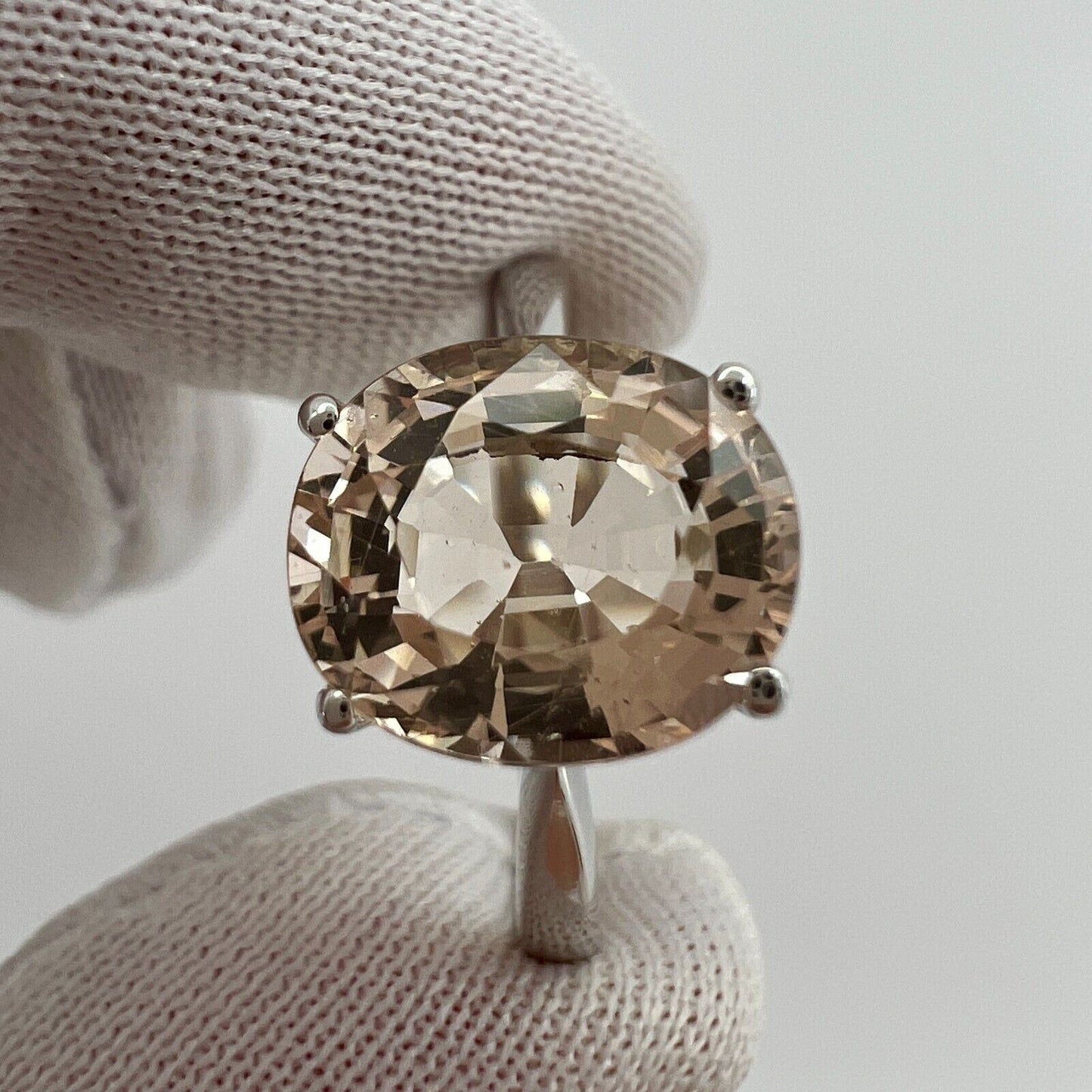 2.76 Carat Peach Pink Orange Morganite Oval Cut White Gold Solitaire Ring