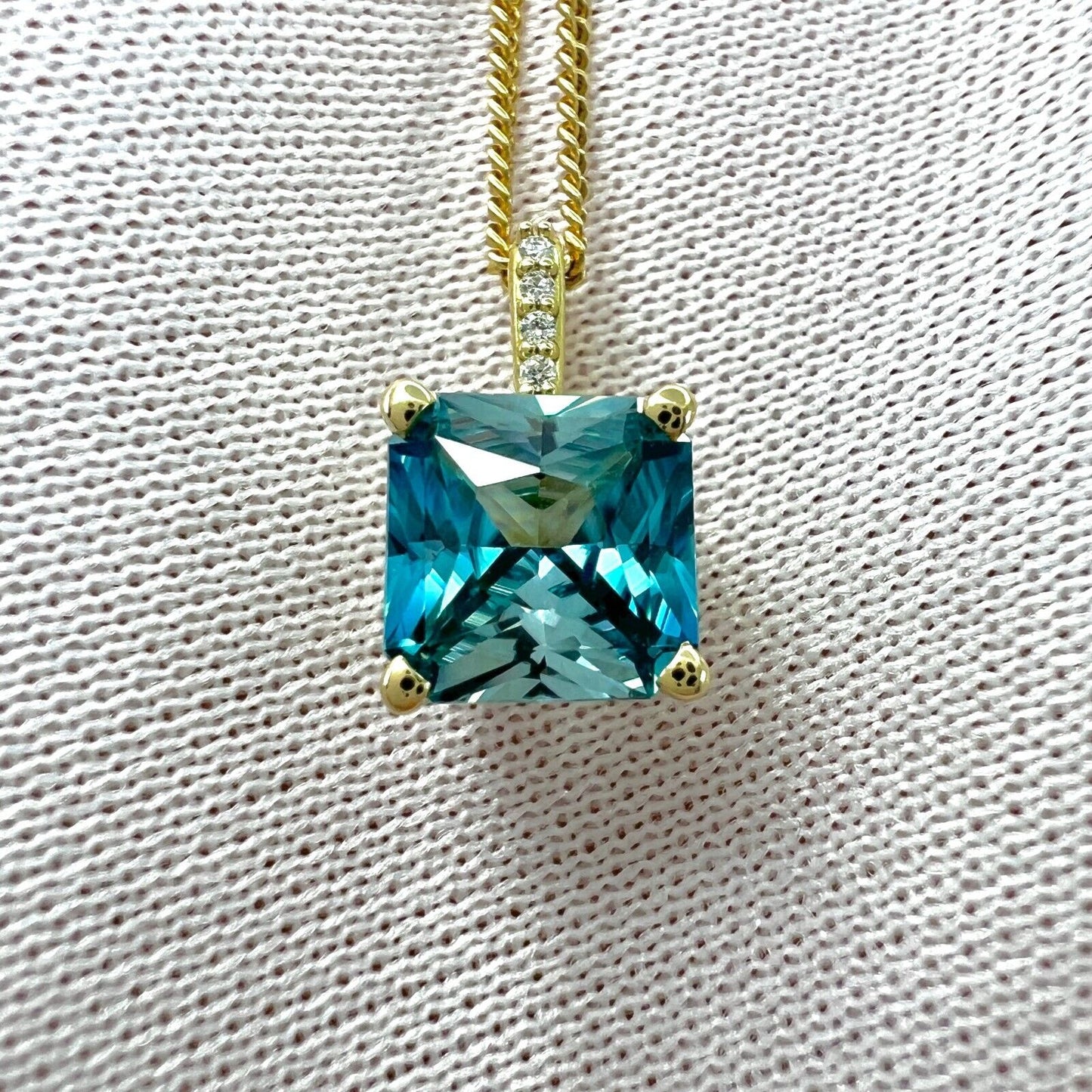 1.65ct Natural Blue Zircon Fancy Cut 18k Yellow Gold Diamond Hidden Halo Pendant