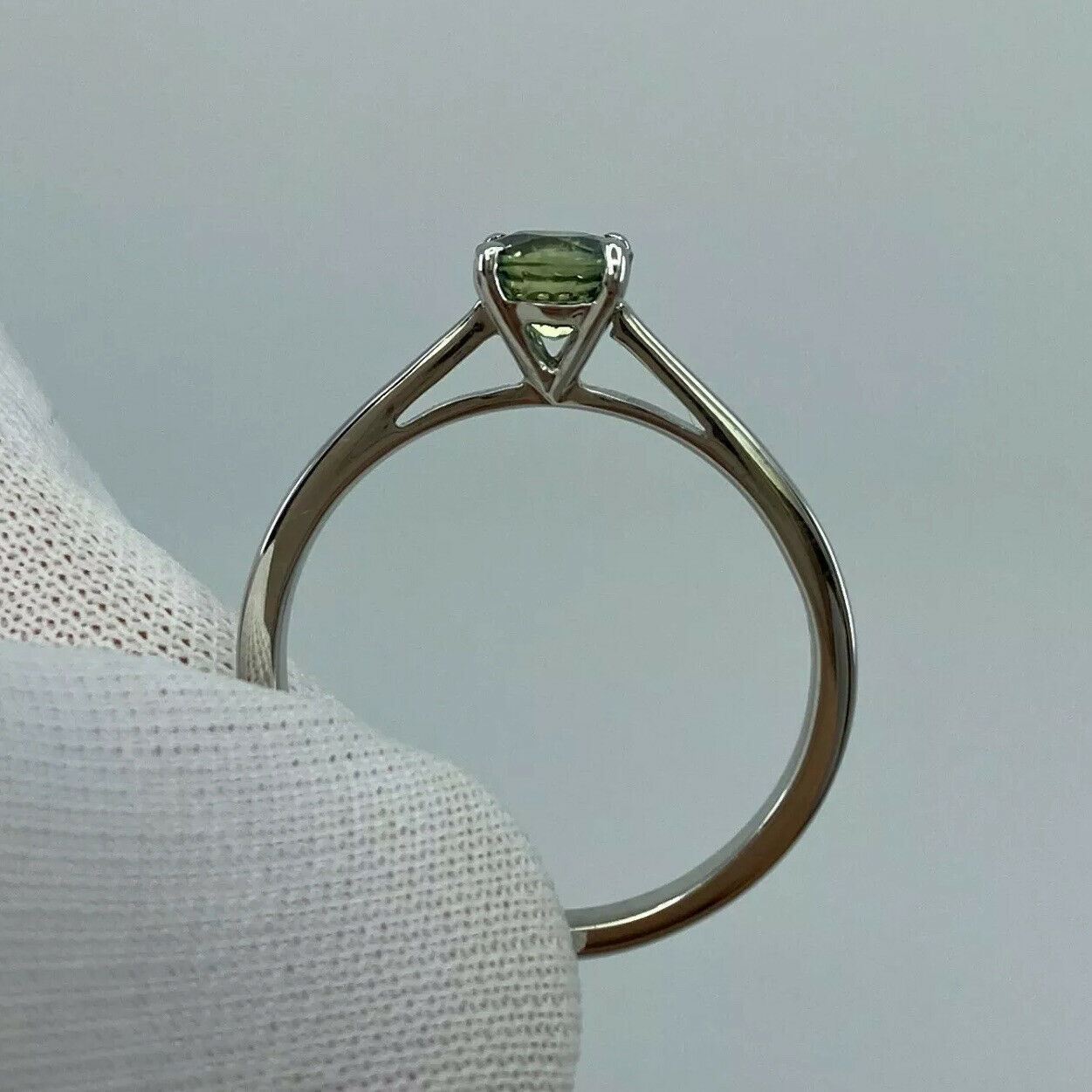 Parti Colour Green Blue Australian Sapphire Round 18k White Gold Solitaire Ring