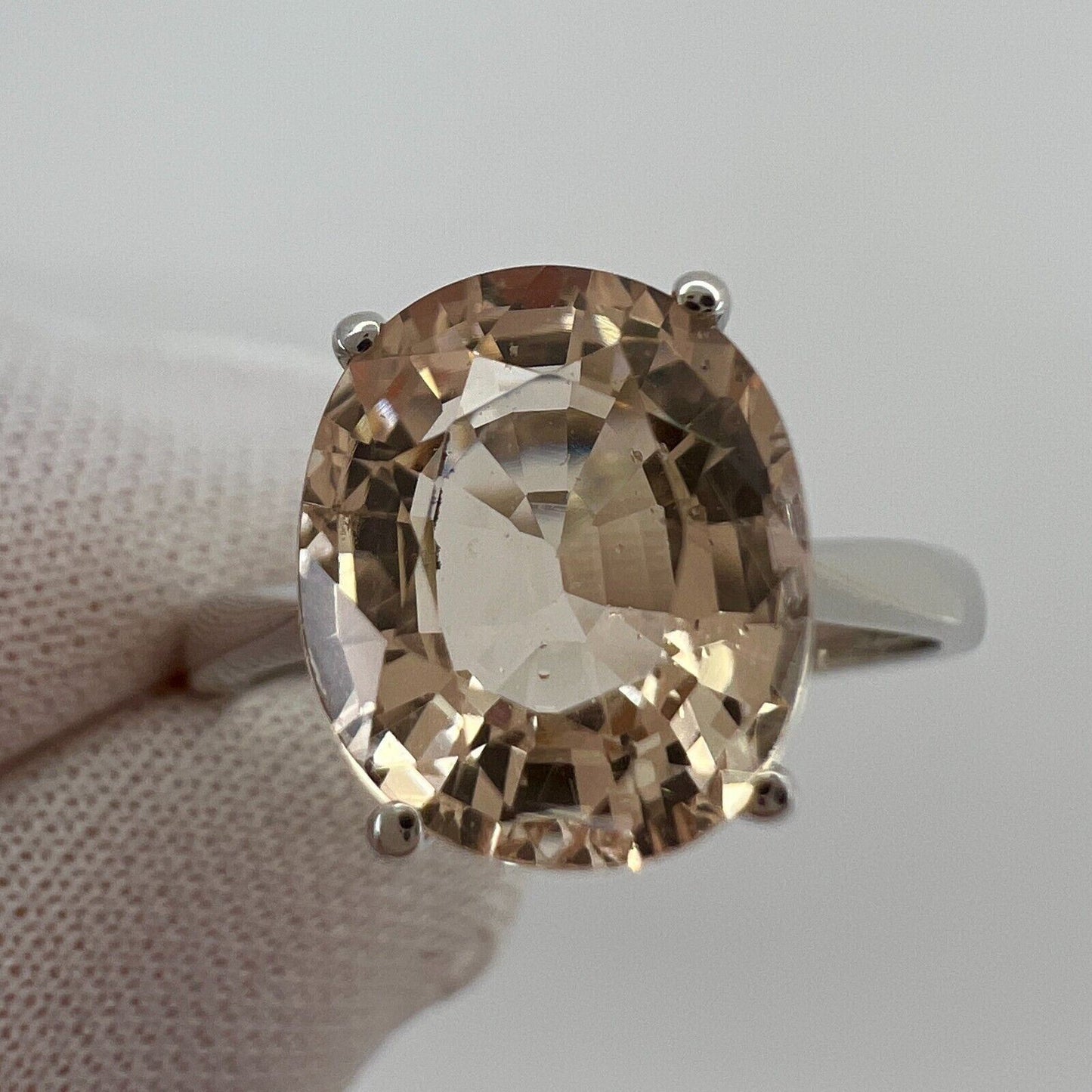 2.76 Carat Peach Pink Orange Morganite Oval Cut White Gold Solitaire Ring