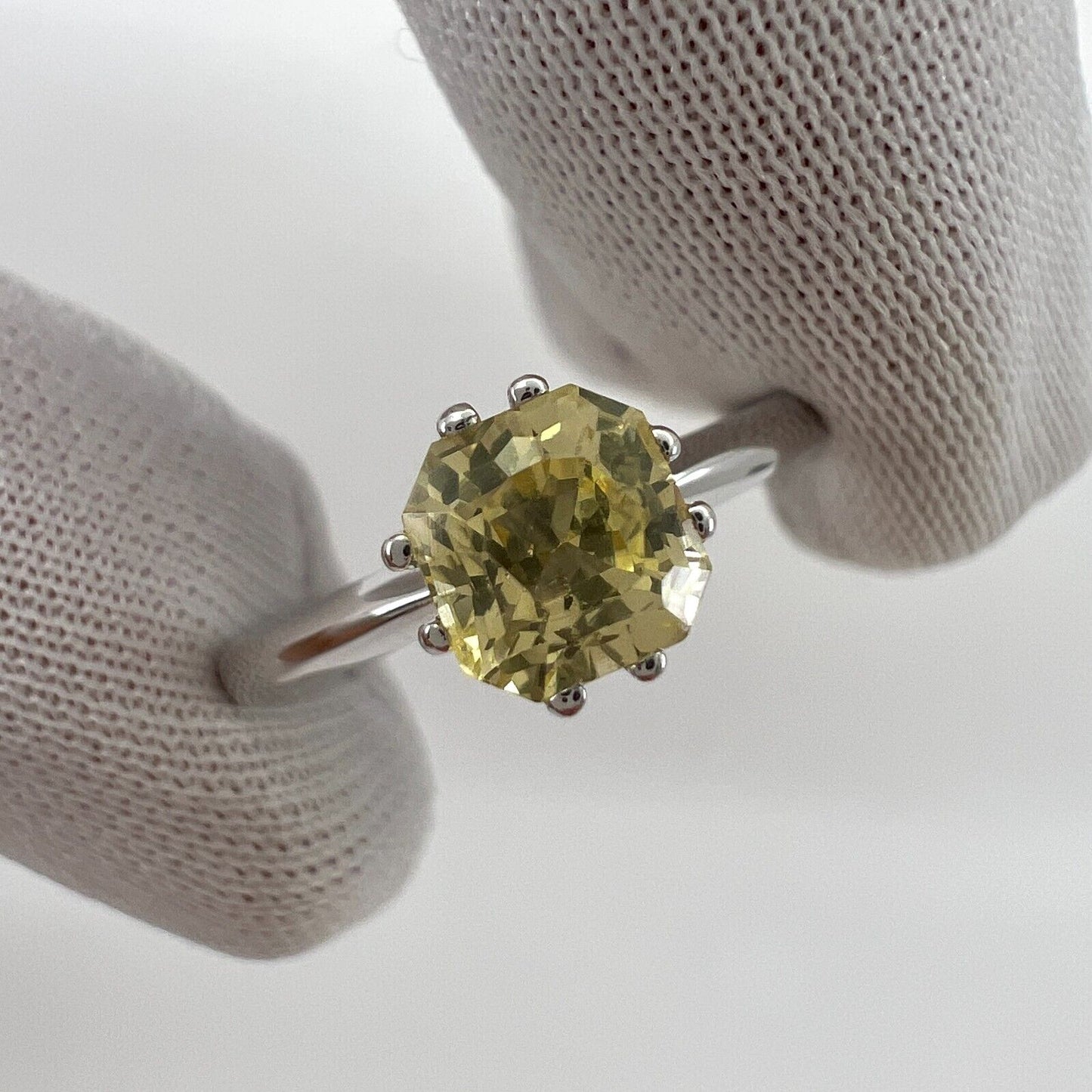 CERTIFIED 1.03ct Fancy Cushion Ceylon Yellow Sapphire White Gold Solitaire Ring