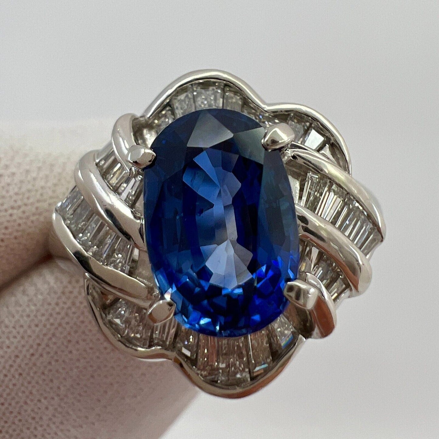 3.27 Carat Ceylon Blue Sapphire & Diamond Platinum Fancy Cocktail Cluster Ring