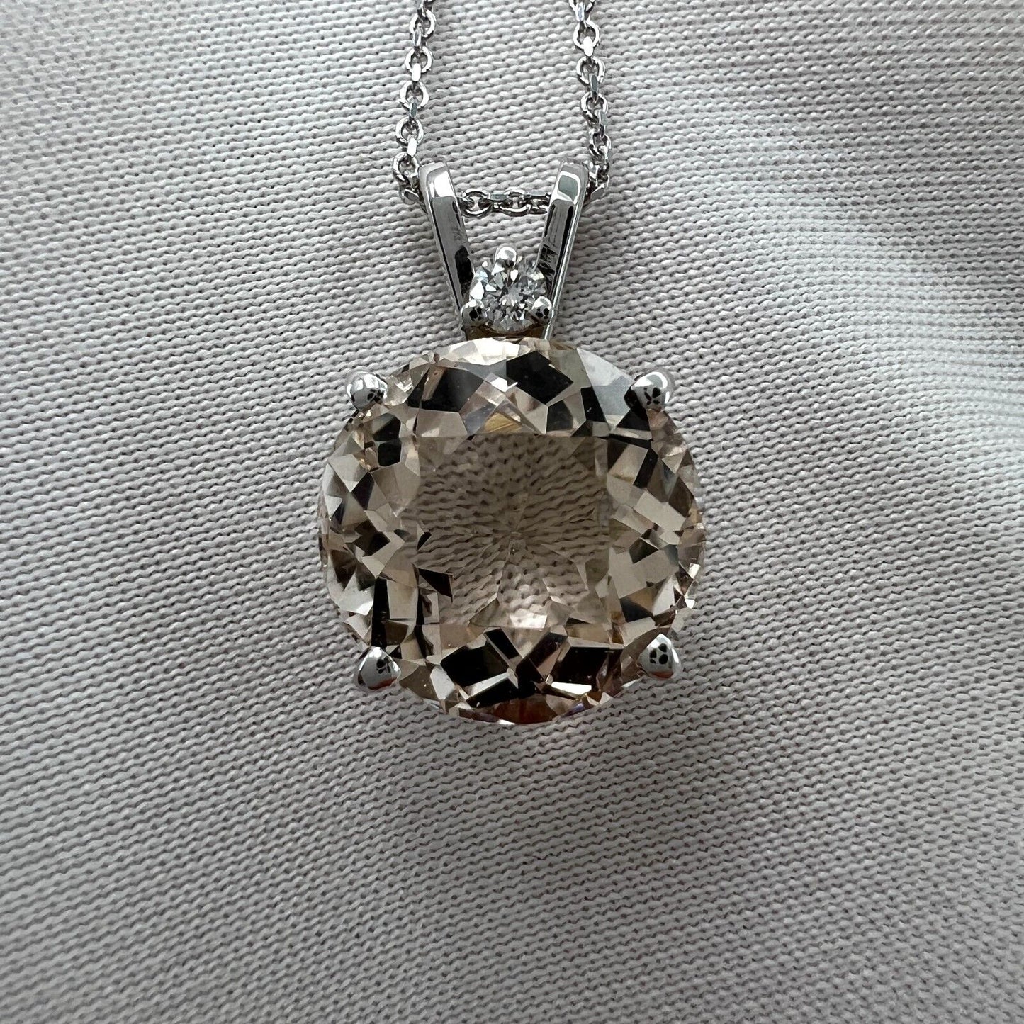 4 Carat Peach Morganite & Diamond Round Cut 14k White Gold Pendant Necklace
