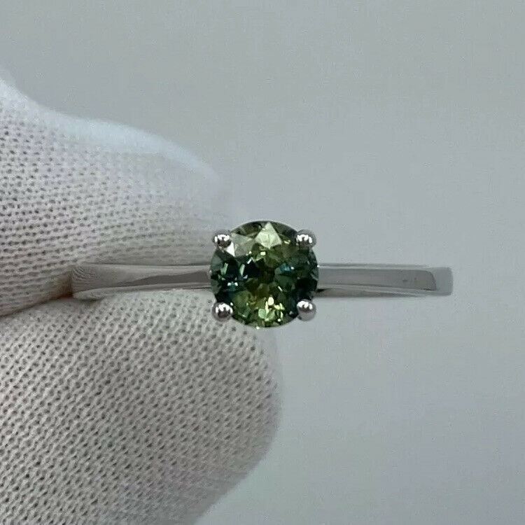 Parti Colour Green Blue Australian Sapphire Round 18k White Gold Solitaire Ring