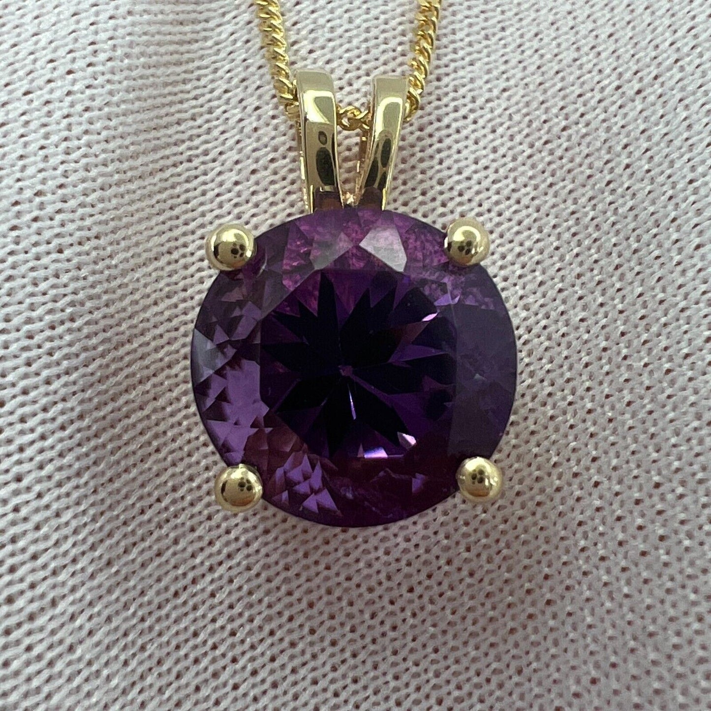 3.32 Carat Vivid Purple Amethyst Round Diamond Cut Yellow Gold Pendant Necklace