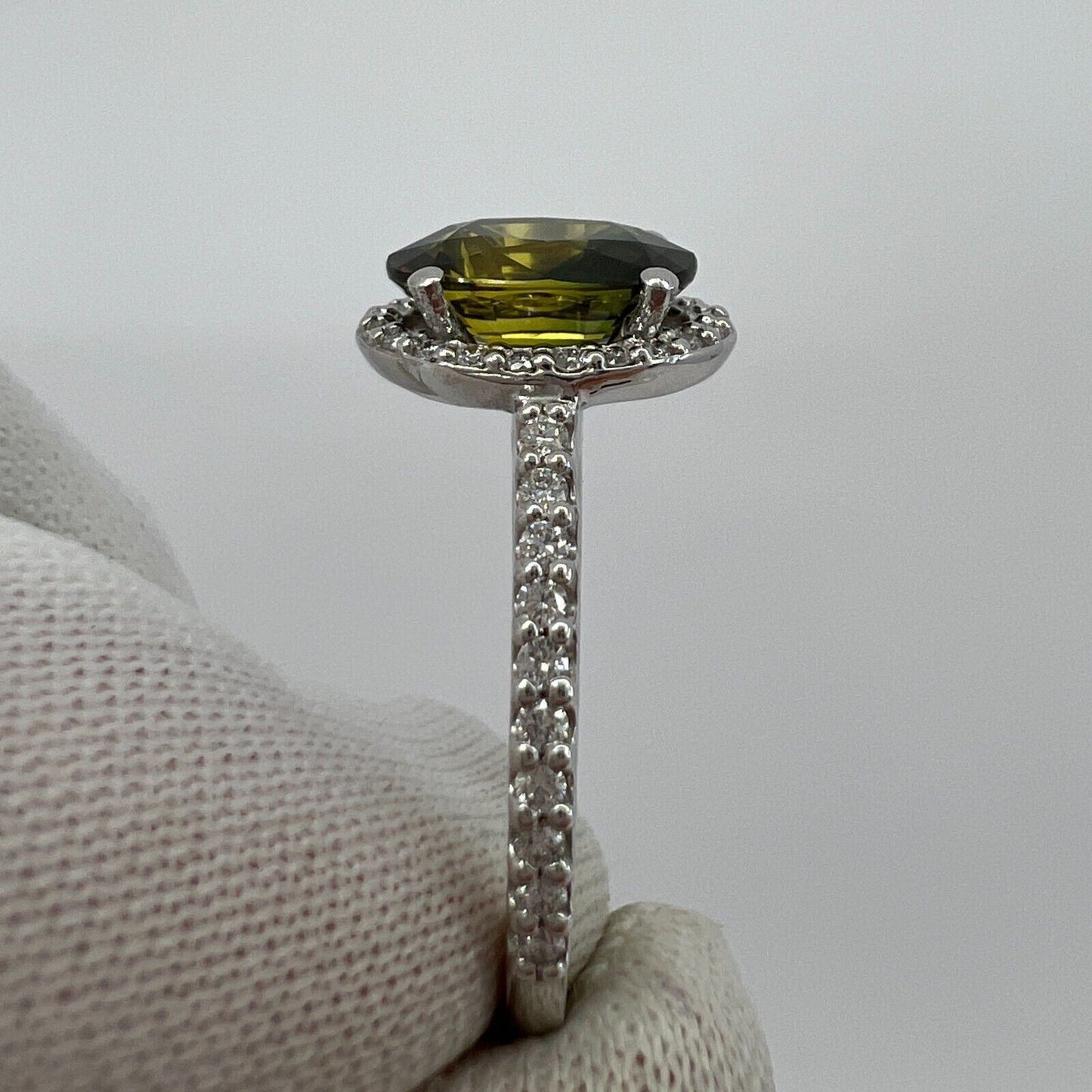 2.61ct Bi Colour Green Yellow Australian Sapphire & Diamond Platinum Halo Ring