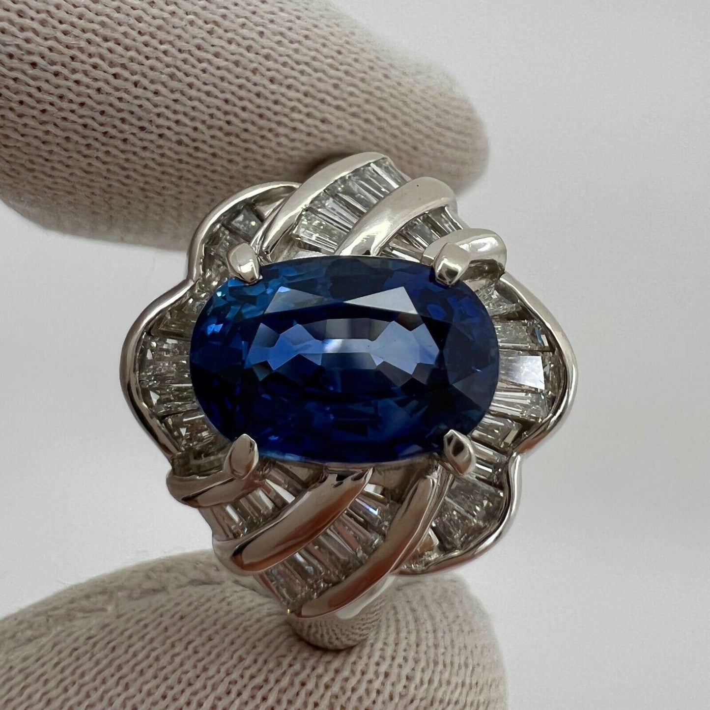 3.27 Carat Ceylon Blue Sapphire & Diamond Platinum Fancy Cocktail Cluster Ring
