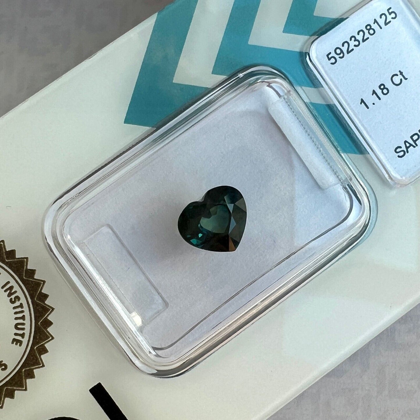 NATURAL 1.18ct DEEP Green Blue Teal Sapphire Heart Cut IGI CERTIFIED Gemstone