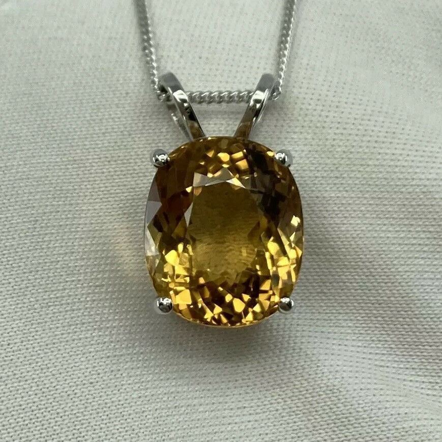 6.05ct Vivid Yellow Heliodor Golden Beryl Oval 18k White Gold Pendant Necklace
